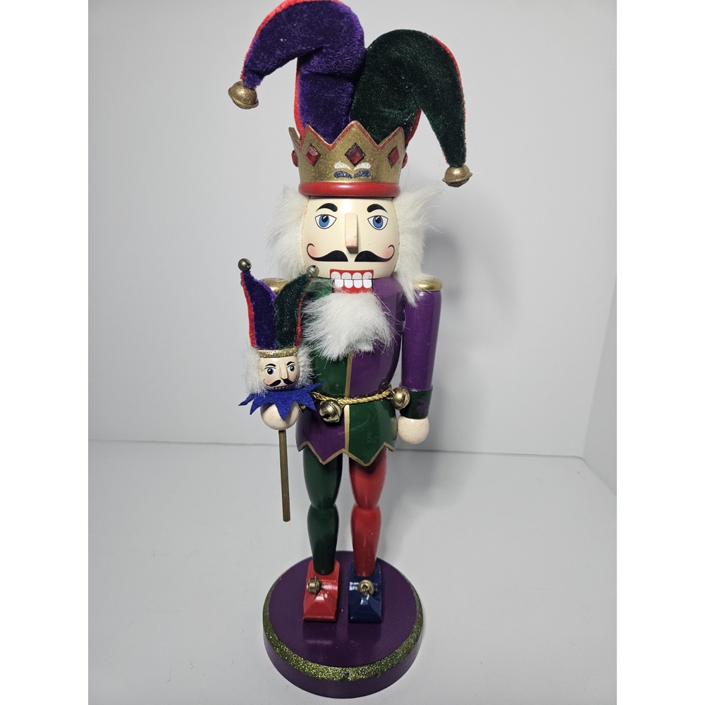 Mardi Gras Court Jester Nutcracker Wooden Harlequin Christmas Holiday Decor 14"